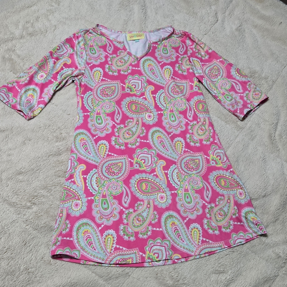 Viv and Lou Beachy Tunic Pink Paisley Swim Cover Up pool, Kids L-XL
